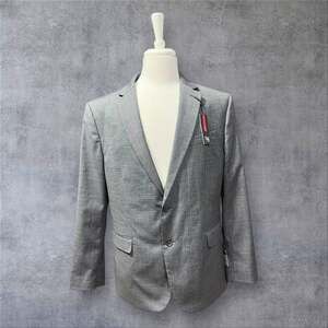 JF J. Ferrar Men’s Two Button Gray Multi-Check Slim Sport Coat Size 44R